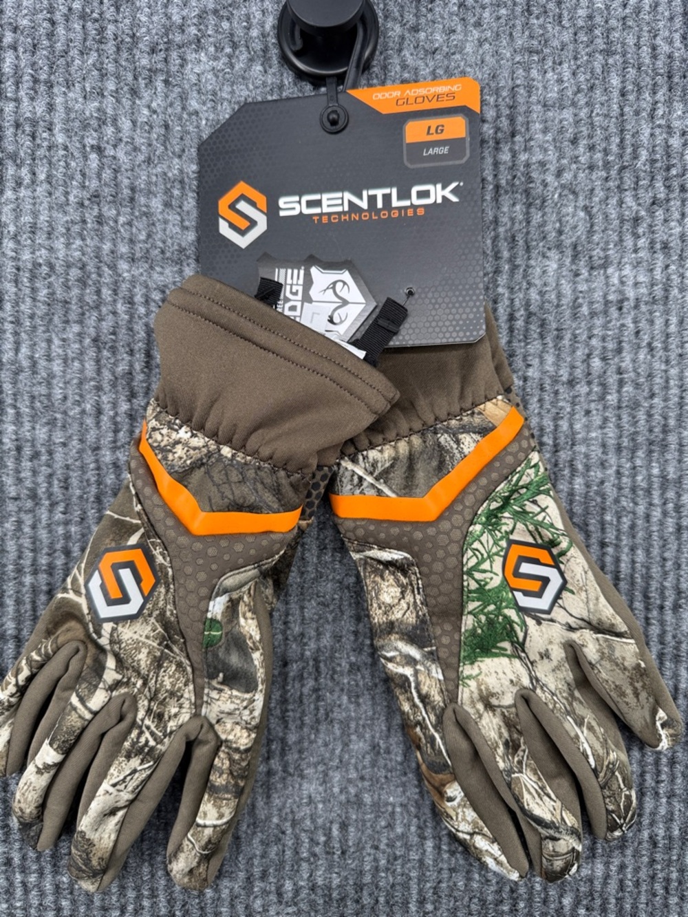 Men's Camo Gloves with Orange Accents - Large